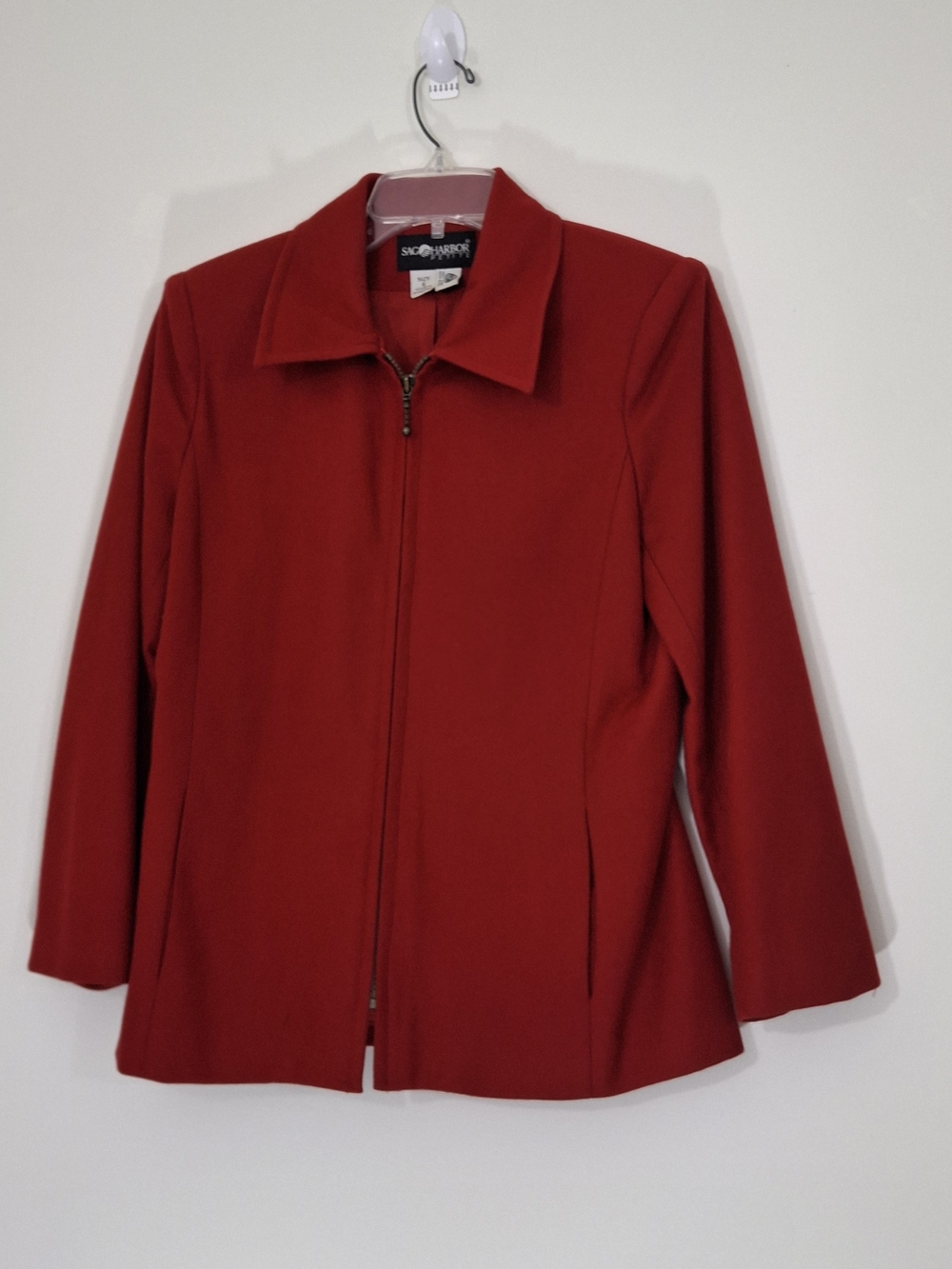 Sag Harbor Petite Red Zip-Front Wool Blazer Jacket, Size 6